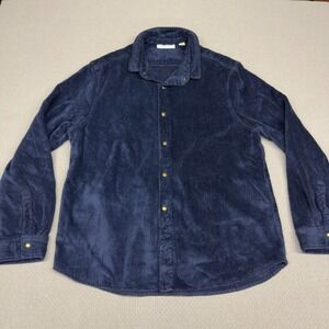 Adam Mar Montauk Oxford Snap Button Shirt Navy Blue Mens XL French Terry Casual